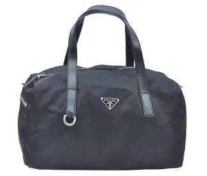 Authentic PRADA Vintage Nylon Tessuto Leather Hand Boston Bag Black 7592G
