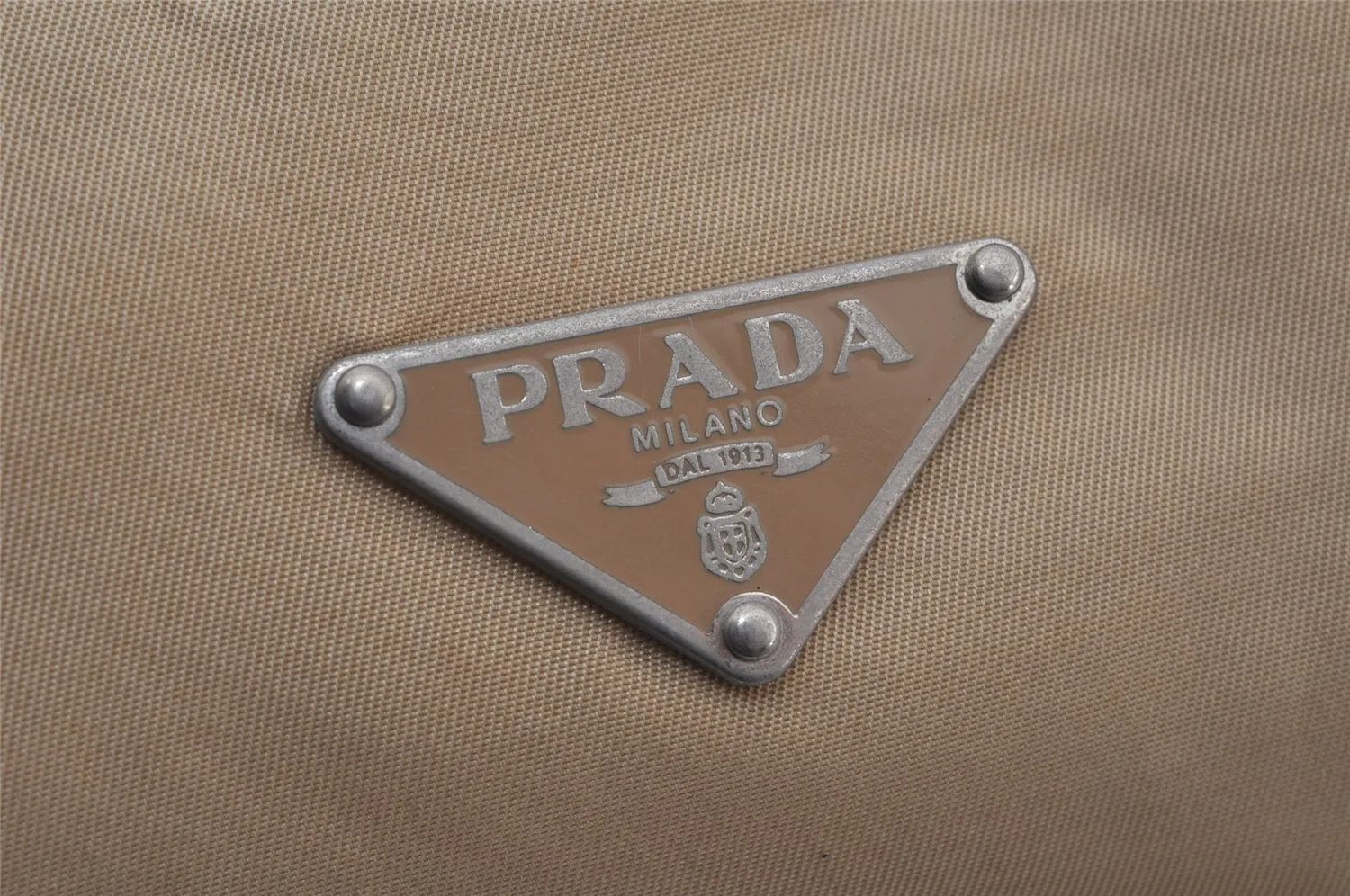 Authentic PRADA Vintage Nylon Tessuto Leather Hand Boston Bag Purse Beige 7744J