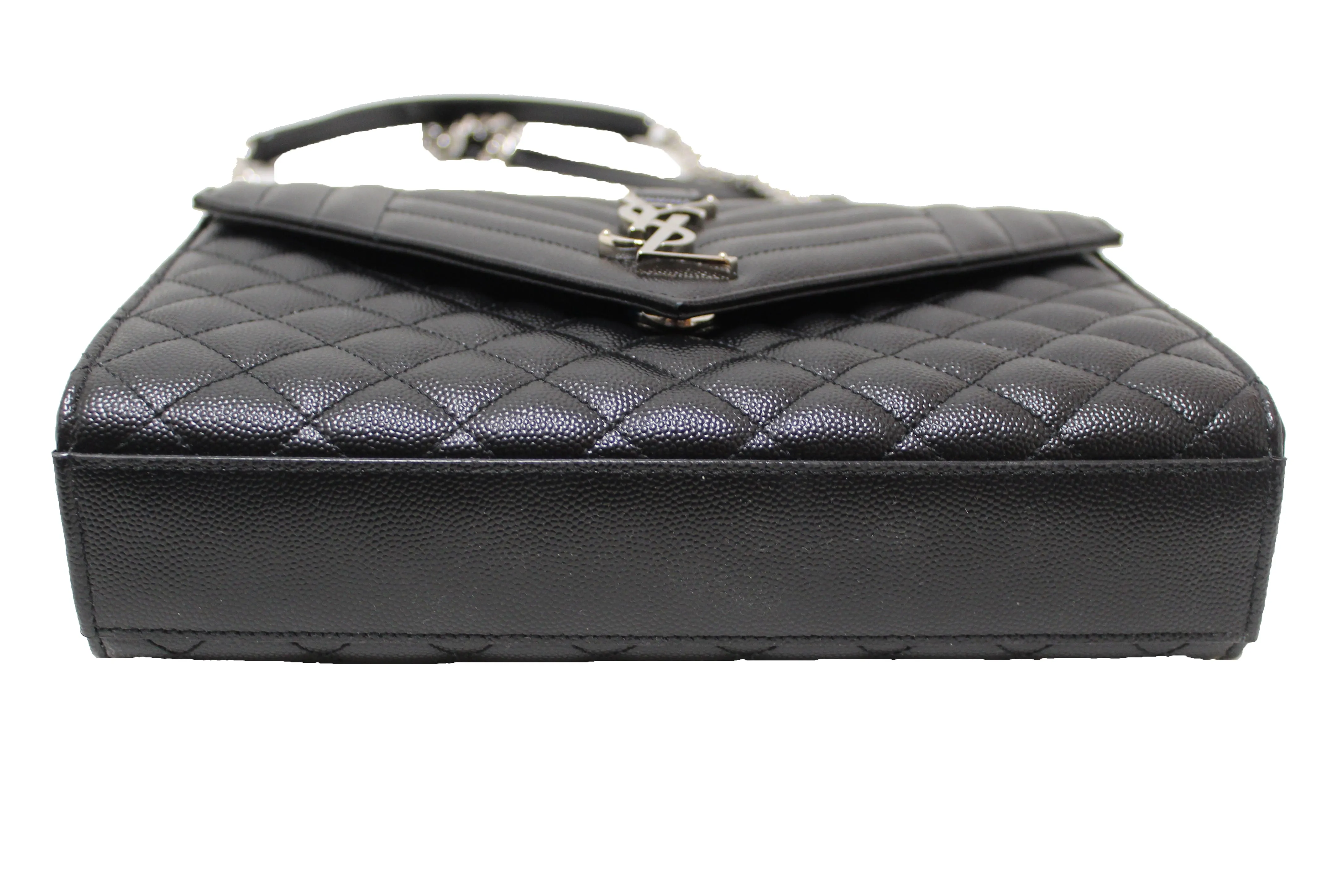 Authentic Saint Laurent Black Matelasse Grain De Poudre Embossed Leather Medium Envelope Bag