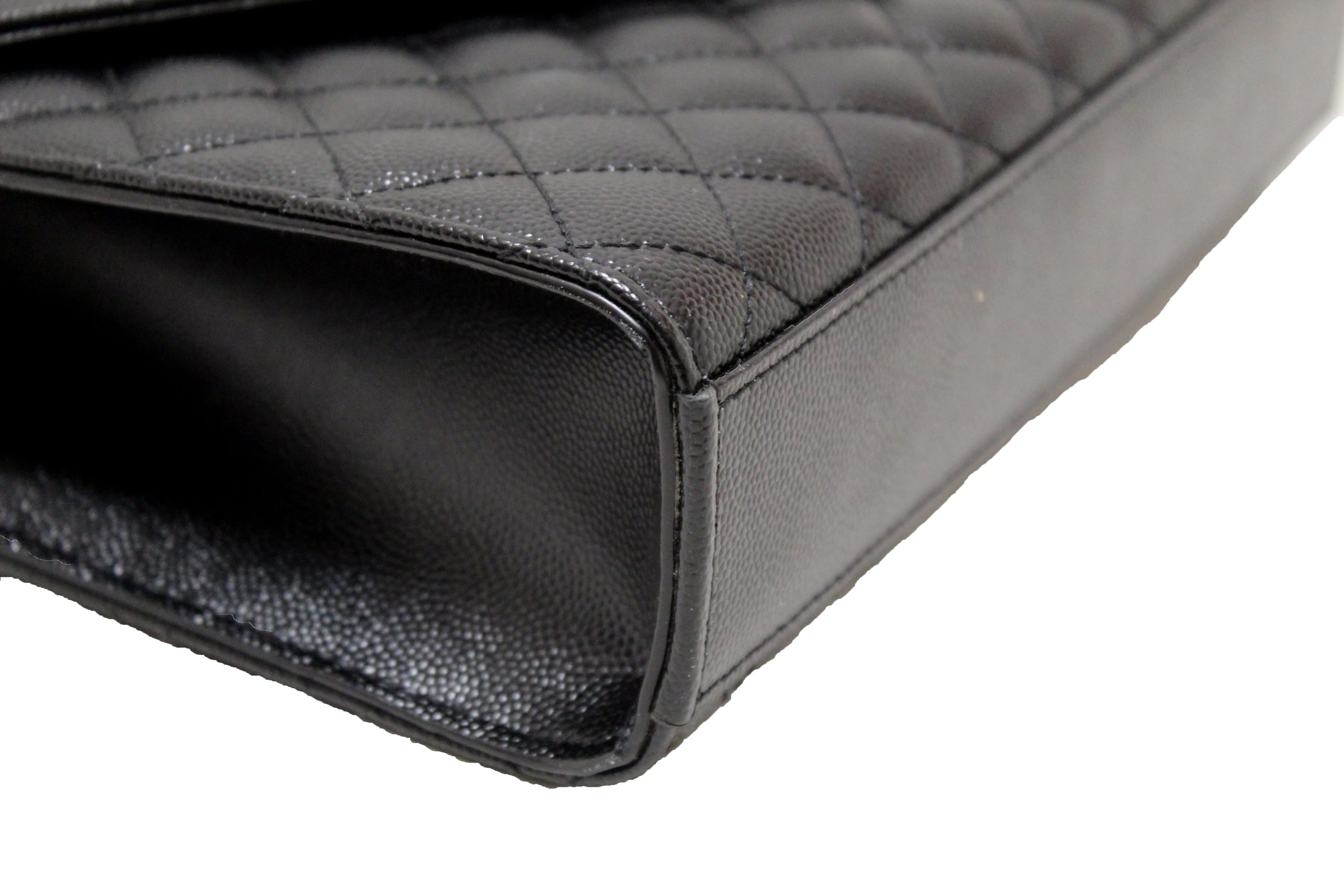 Authentic Saint Laurent Black Matelasse Grain De Poudre Embossed Leather Medium Envelope Bag
