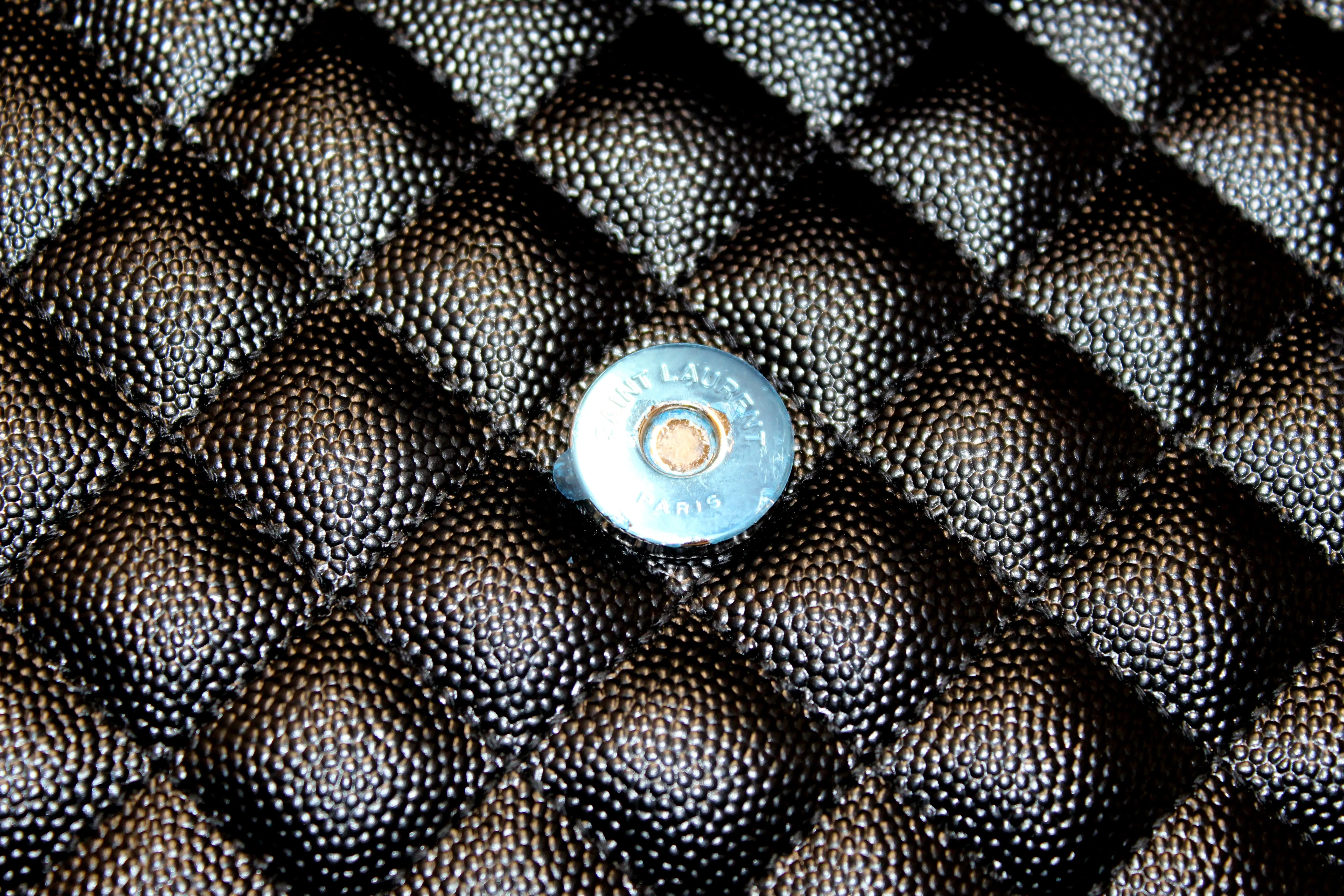 Authentic Saint Laurent Black Matelasse Grain De Poudre Embossed Leather Medium Envelope Bag
