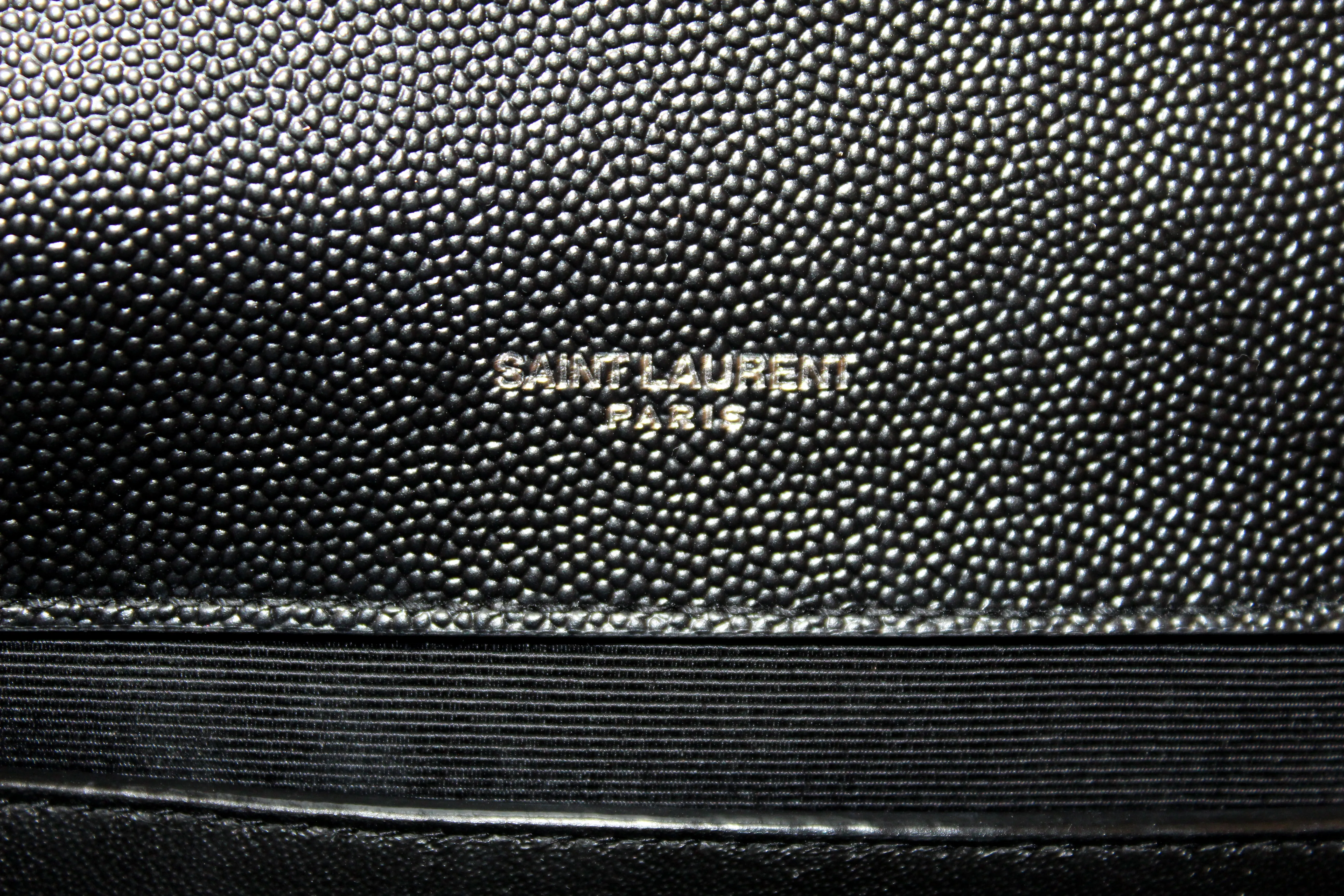 Authentic Saint Laurent Black Matelasse Grain De Poudre Embossed Leather Medium Envelope Bag