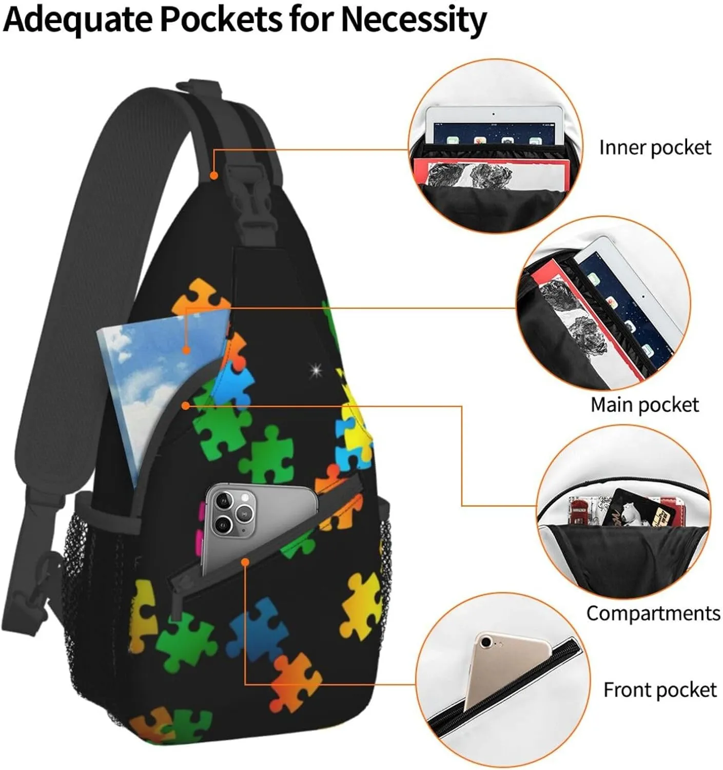 Autism Awareness Bag Crossbody Sling Backpack Travel Hiking Daypack Autism Chest Bags Shoulder Bag For Women Men