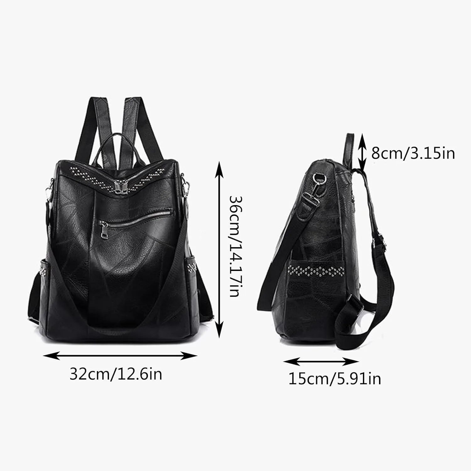Backpack Purse For Women Fashion Leather Bookbag Handbags And Shoulder Bags Teenager Backpacks for (Black, One Size)