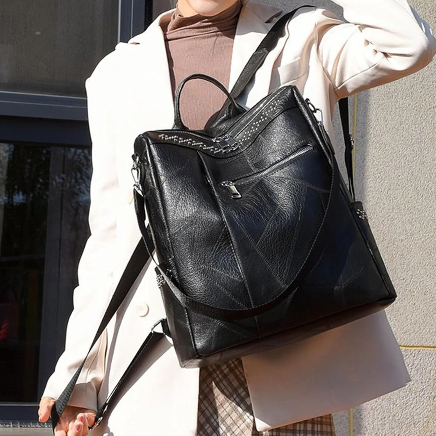 Backpack Purse For Women Fashion Leather Bookbag Handbags And Shoulder Bags Teenager Backpacks for (Black, One Size)
