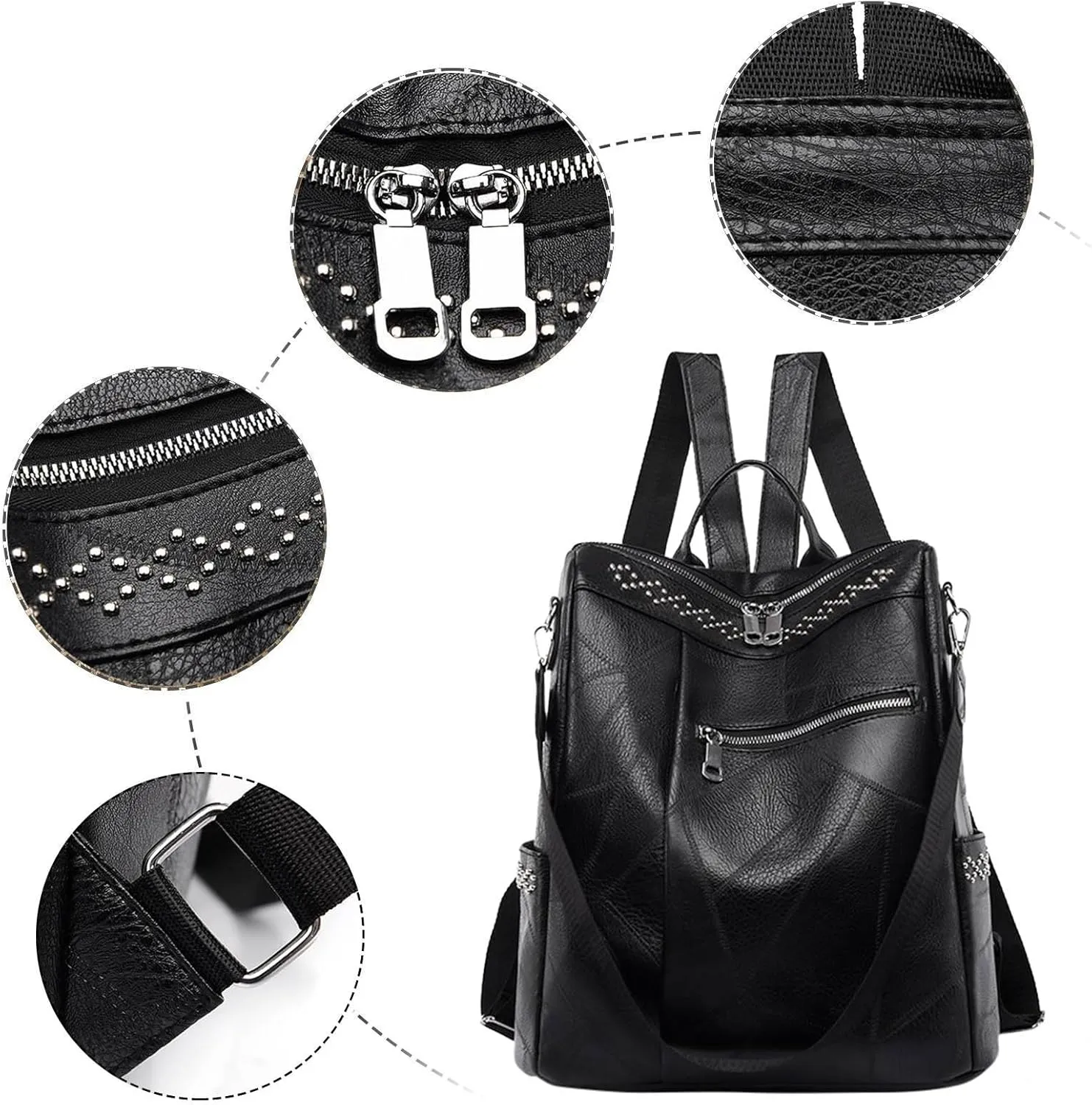 Backpack Purse For Women Fashion Leather Bookbag Handbags And Shoulder Bags Teenager Backpacks for (Black, One Size)