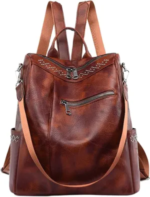 Backpack Purse For Women Fashion Leather Bookbag Handbags And Shoulder Bags Teenager Backpacks for (Brown, One Size)