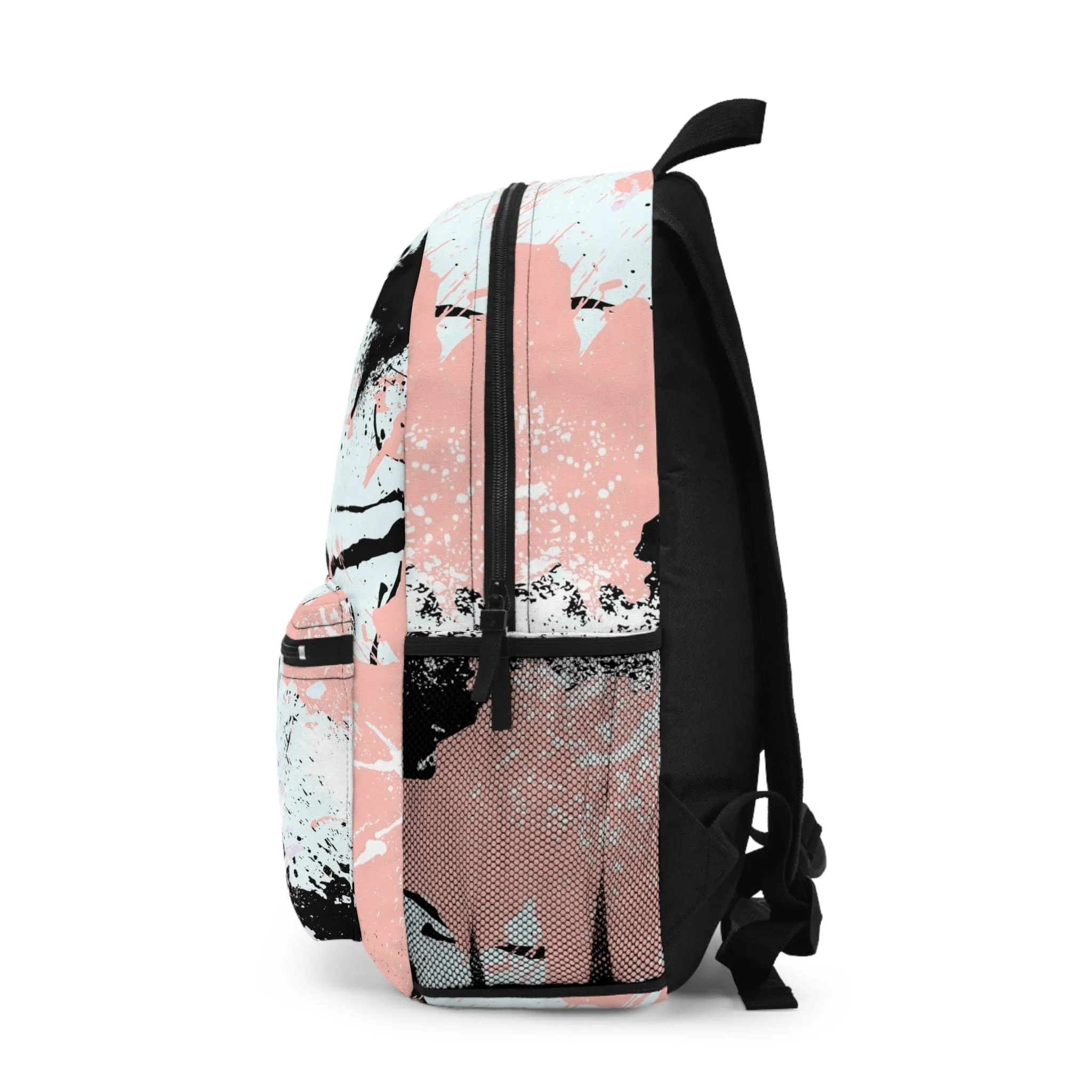 Backpack Work/school/leisure - Waterproof - Abstract Pink Black White Paint Splatter Pattern