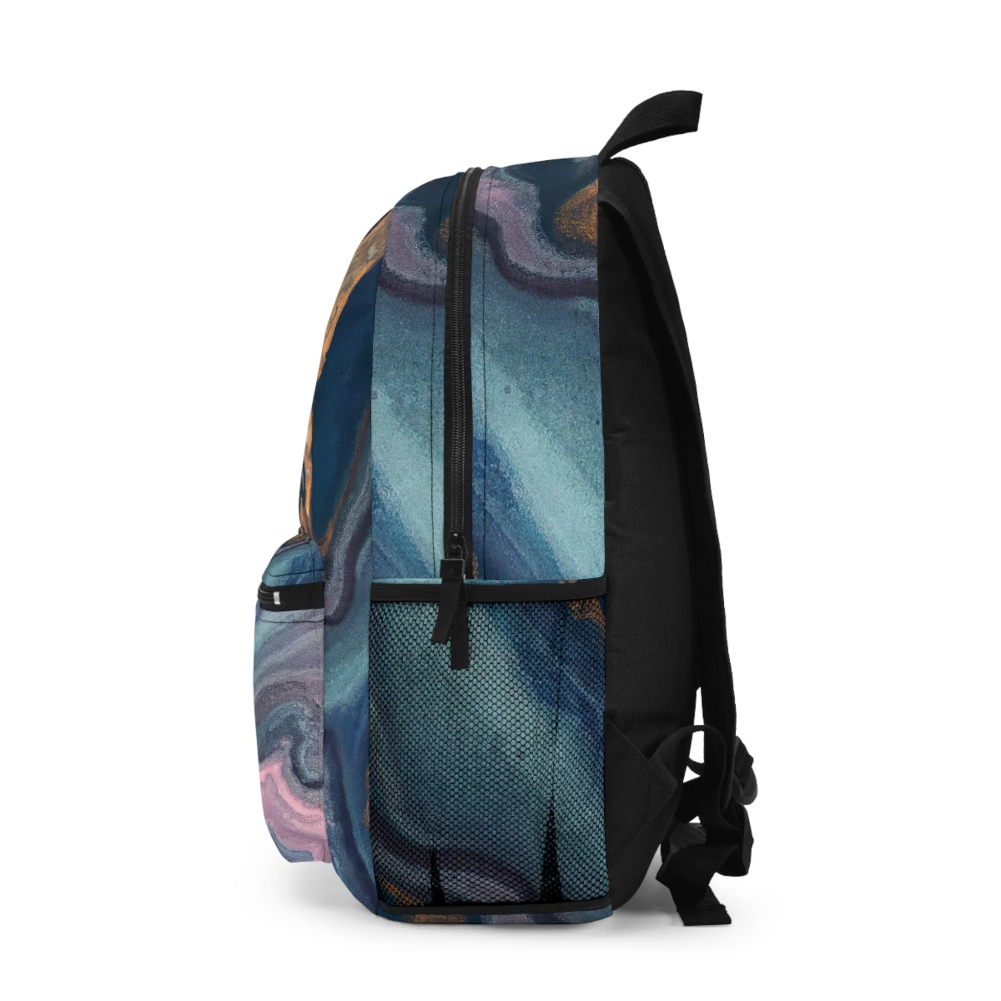 Backpack Work/school/leisure - Waterproof - Blue Pink Gold Abstract Marble Swirl Pattern