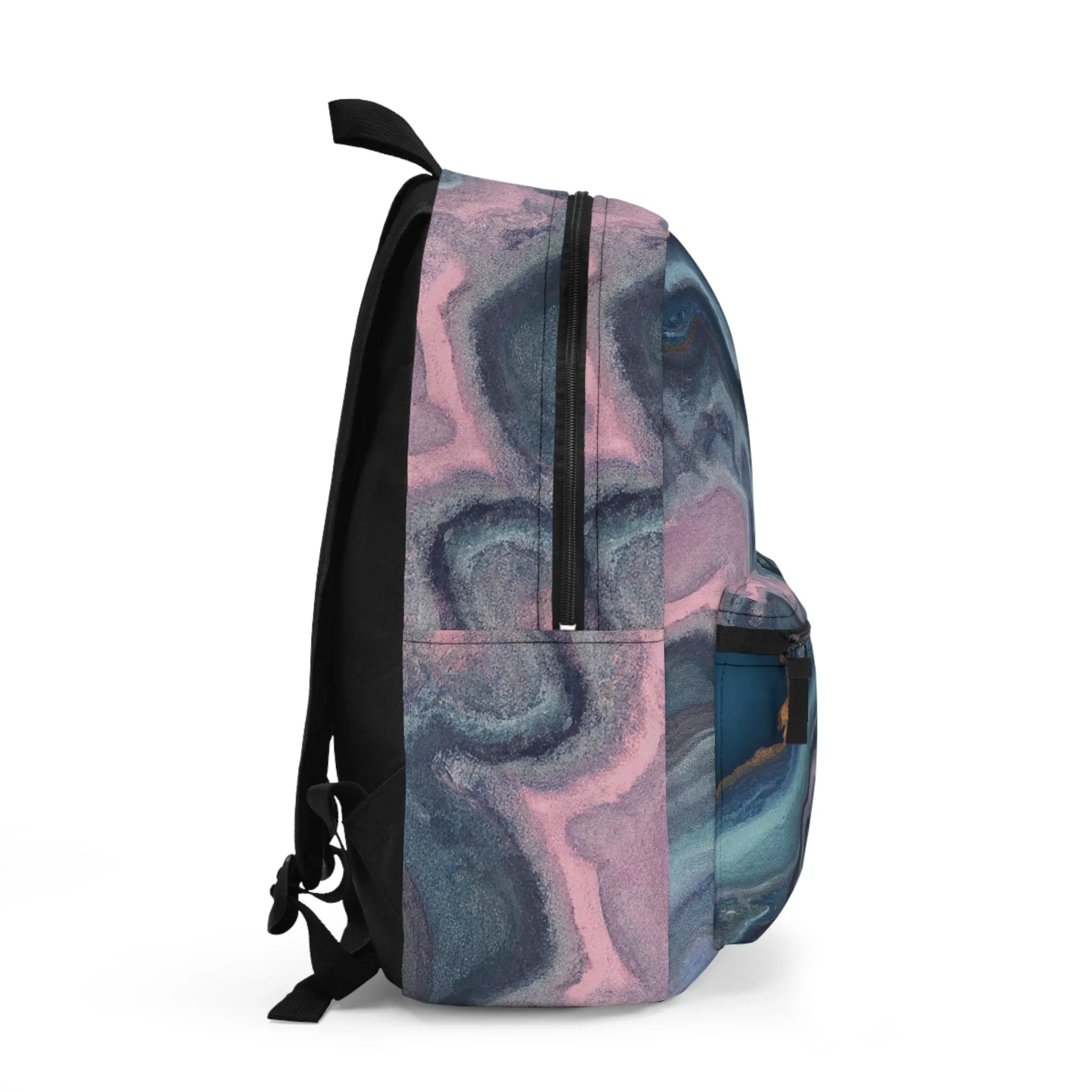 Backpack Work/school/leisure - Waterproof - Blue Pink Gold Abstract Marble Swirl Pattern