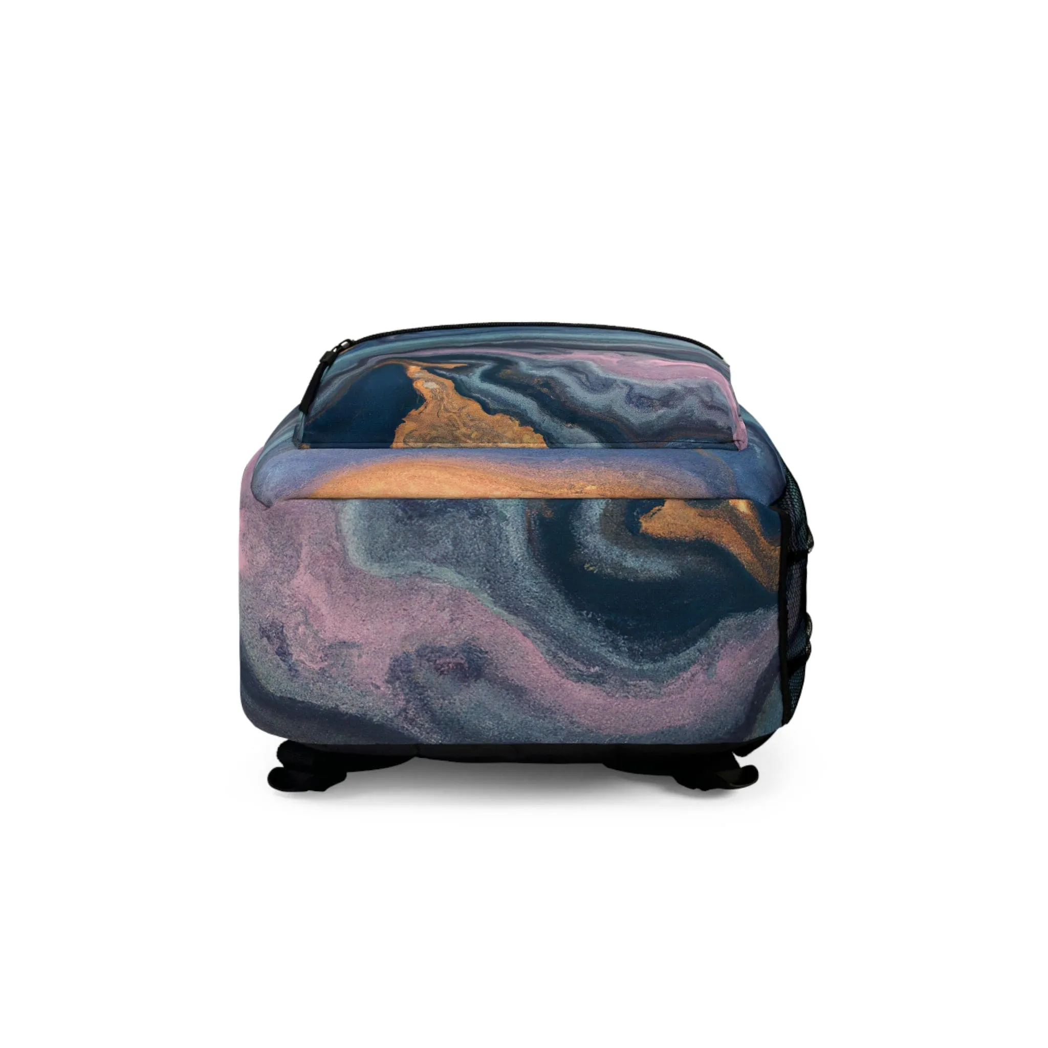 Backpack Work/school/leisure - Waterproof - Blue Pink Gold Abstract Marble Swirl Pattern