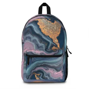 Backpack Work/school/leisure - Waterproof - Blue Pink Gold Abstract Marble Swirl Pattern