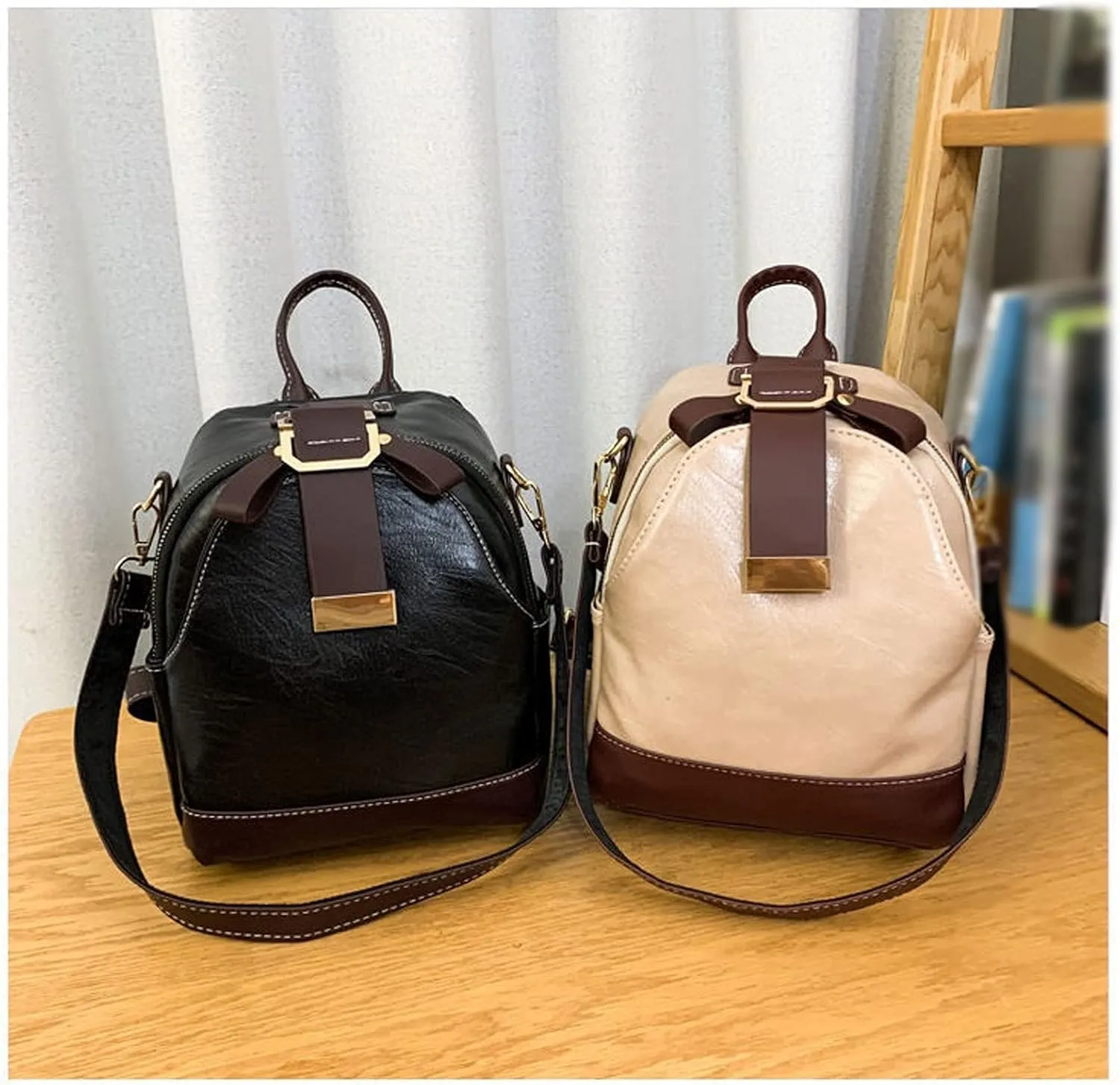 Backpacks Women's Leather Shoulder Backpacks Ladies Business Backpack Waterproof Female Travel Bags (Color : Black)