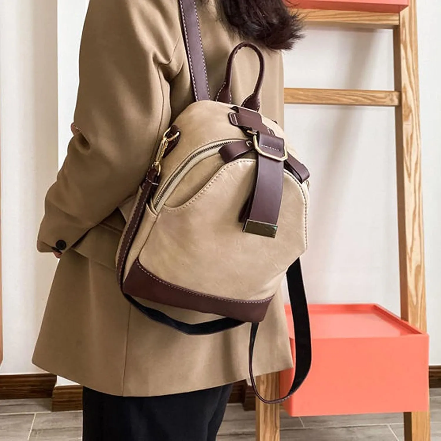 Backpacks Women's Leather Shoulder Backpacks Ladies Business Backpack Waterproof Female Travel Bags (Color : Black)