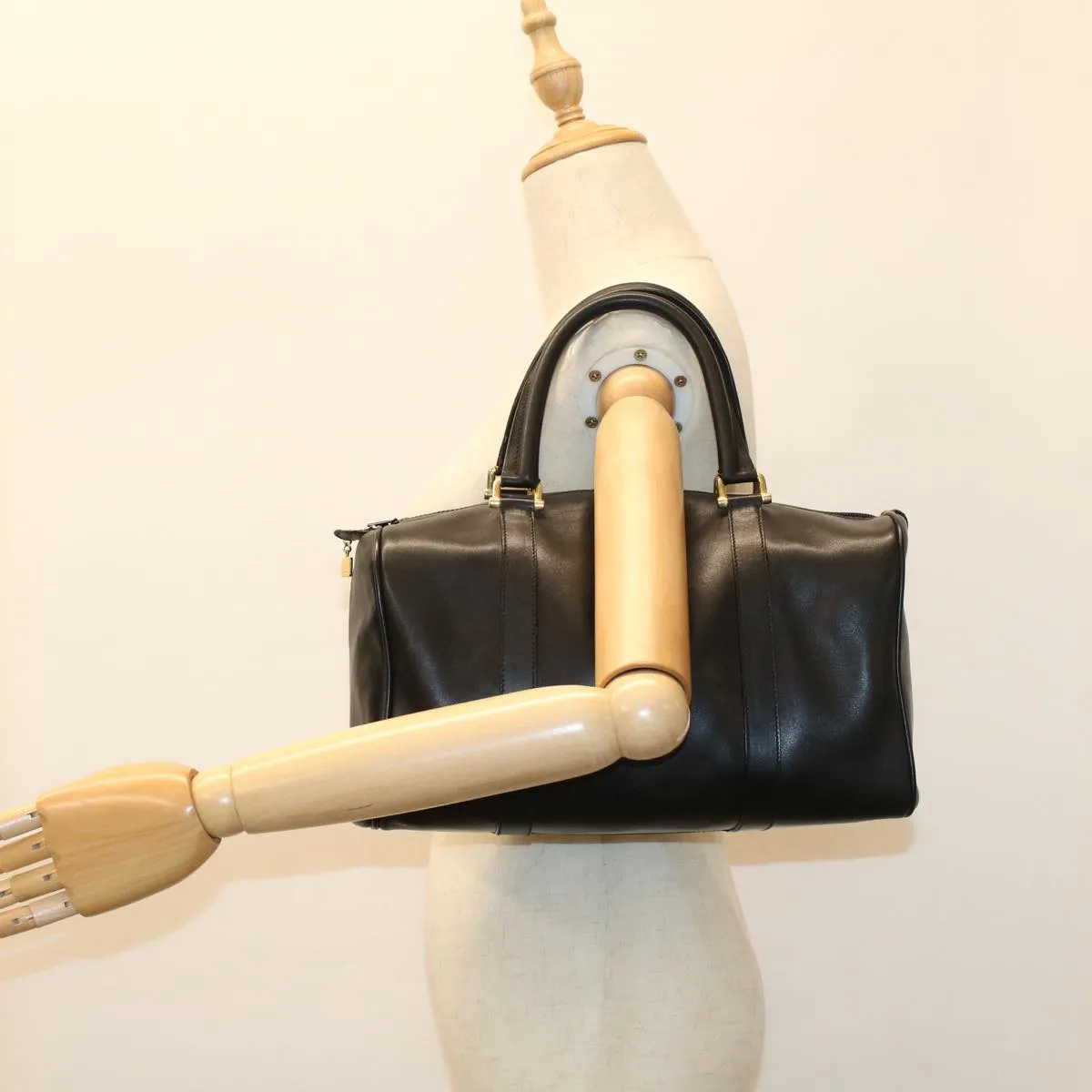 BALENCIAGA Boston Bag Vintage Leather Black Auth am4980