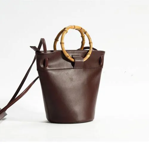 Bamboo Handle Small Bucket Bag