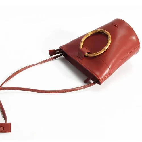 Bamboo Handle Small Bucket Bag