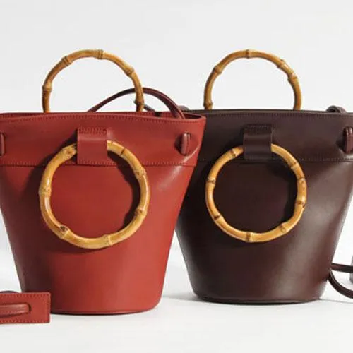 Bamboo Handle Small Bucket Bag