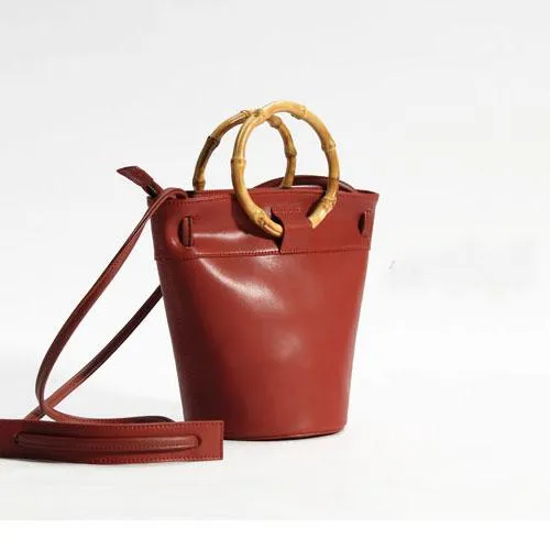 Bamboo Handle Small Bucket Bag