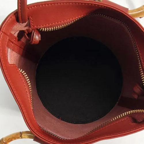 Bamboo Handle Small Bucket Bag