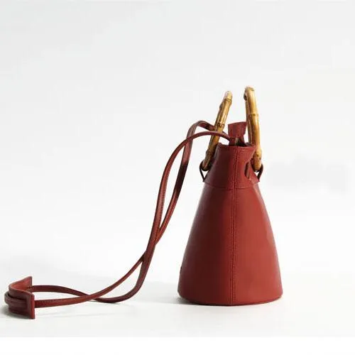 Bamboo Handle Small Bucket Bag
