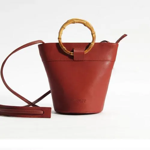 Bamboo Handle Small Bucket Bag