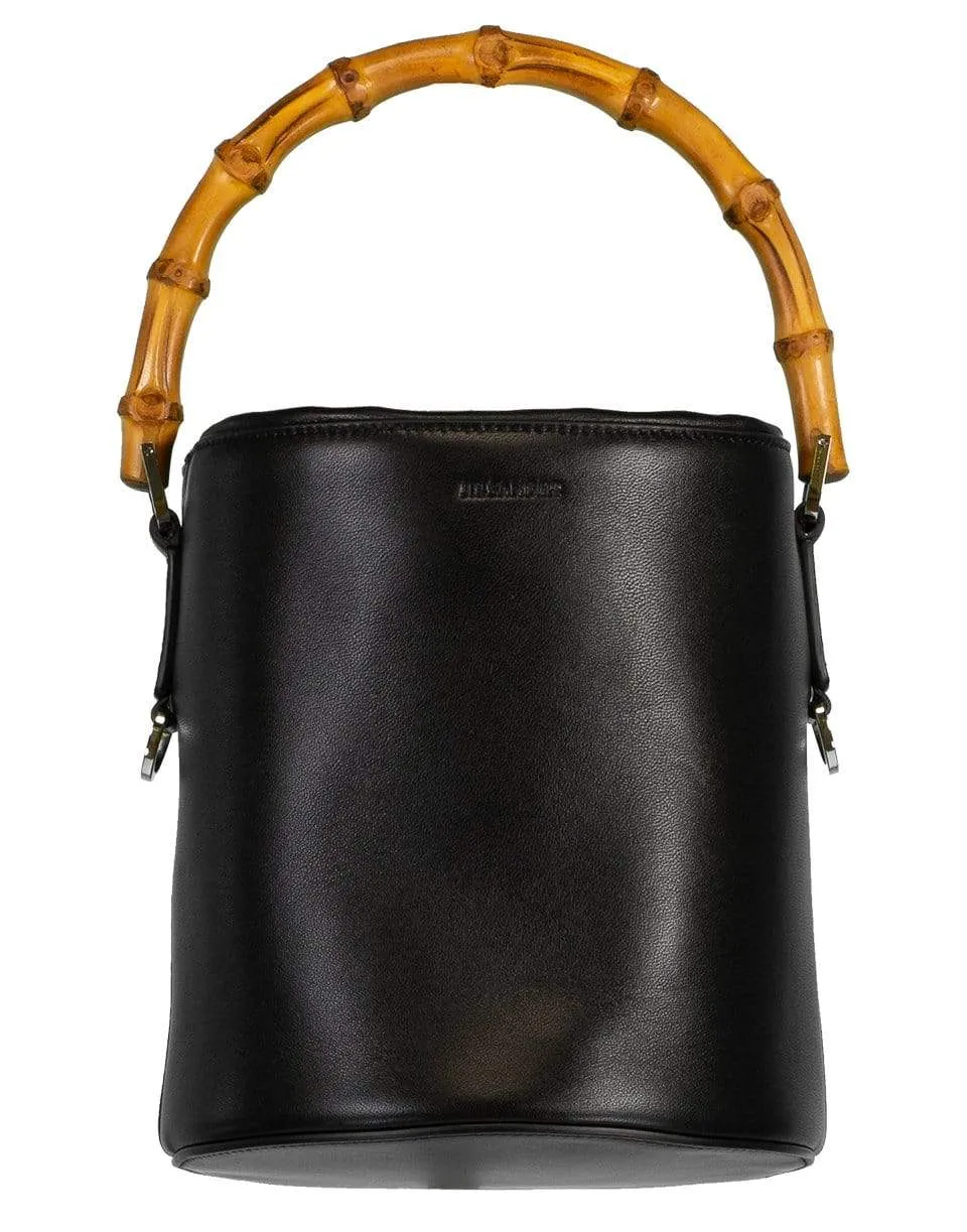 Bamboo Handle Soft Bucket Bag