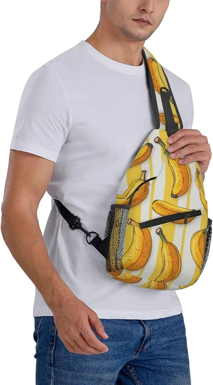 Banana Print Sling Bag Crossbody Shoulder Backpack Chest Bags Gym Travel Hiking Casual Daypack