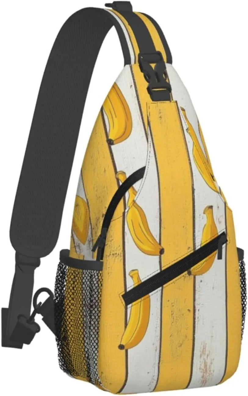 Banana Print Sling Bag Crossbody Shoulder Backpack Chest Bags Gym Travel Hiking Casual Daypack