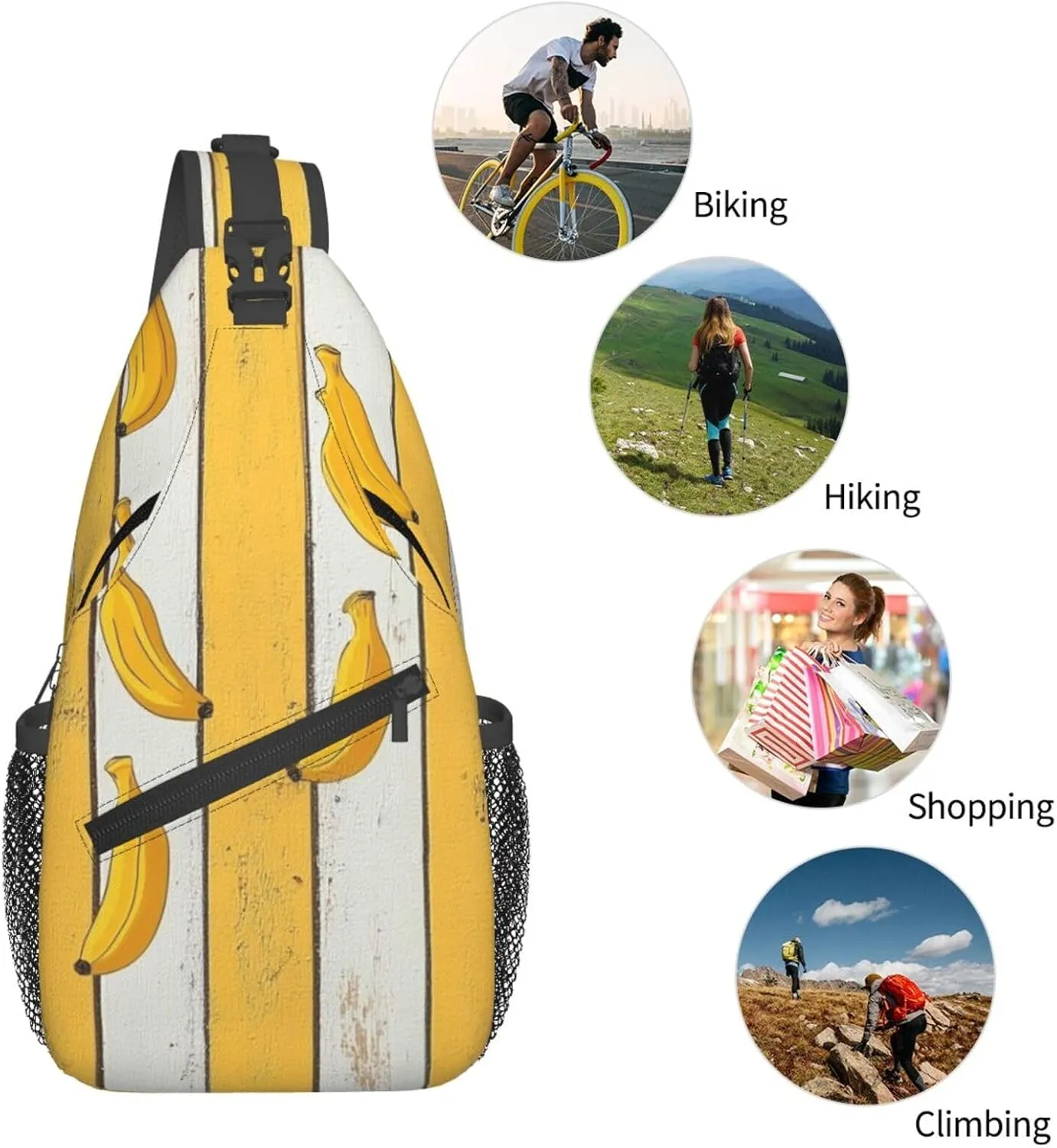 Banana Print Sling Bag Crossbody Shoulder Backpack Chest Bags Gym Travel Hiking Casual Daypack