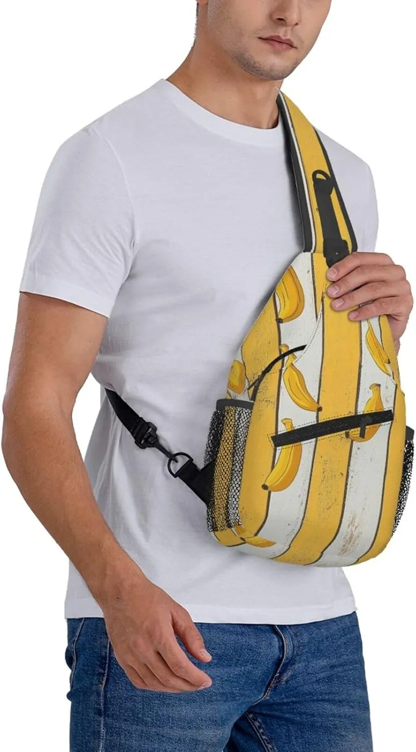 Banana Print Sling Bag Crossbody Shoulder Backpack Chest Bags Gym Travel Hiking Casual Daypack