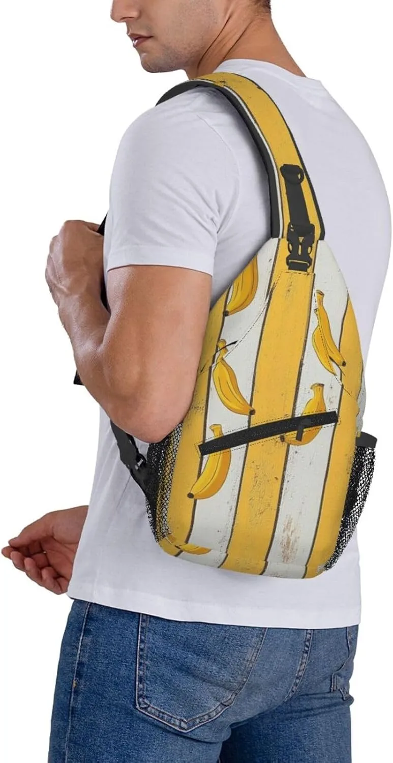 Banana Print Sling Bag Crossbody Shoulder Backpack Chest Bags Gym Travel Hiking Casual Daypack
