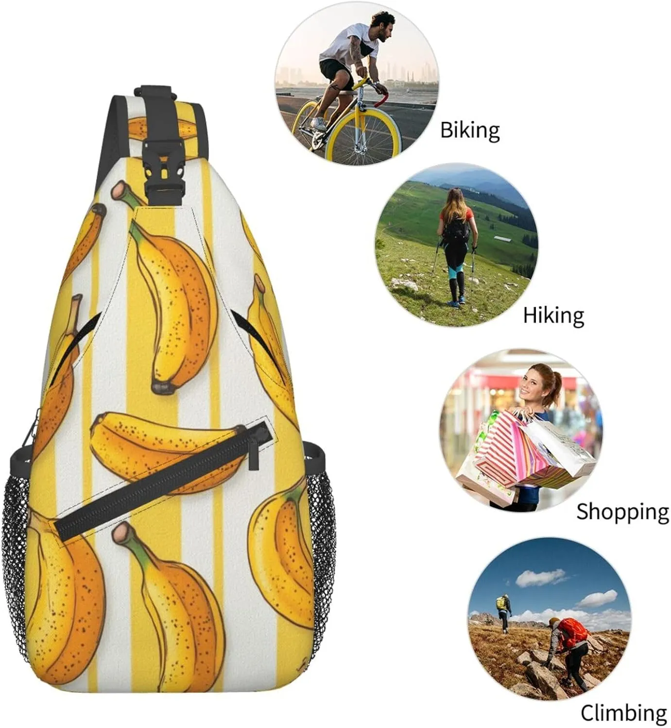 Banana Print Sling Bag Crossbody Shoulder Backpack Chest Bags Gym Travel Hiking Casual Daypack