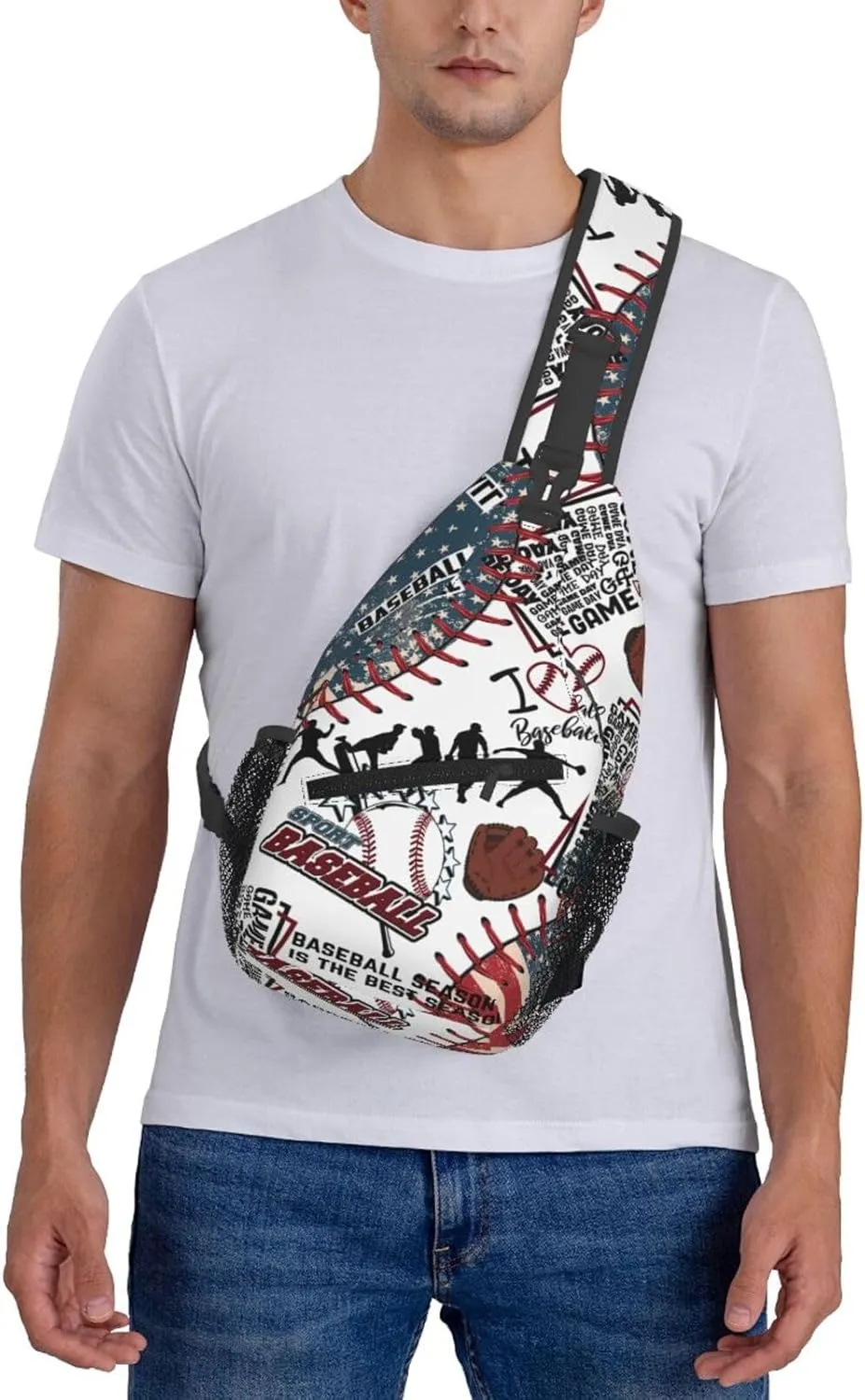 Baseball Print Sling Bag Crossbody Chest Backpack Sport Shoulder Bag Casual Daypacks