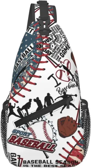 Baseball Print Sling Bag Crossbody Chest Backpack Sport Shoulder Bag Casual Daypacks