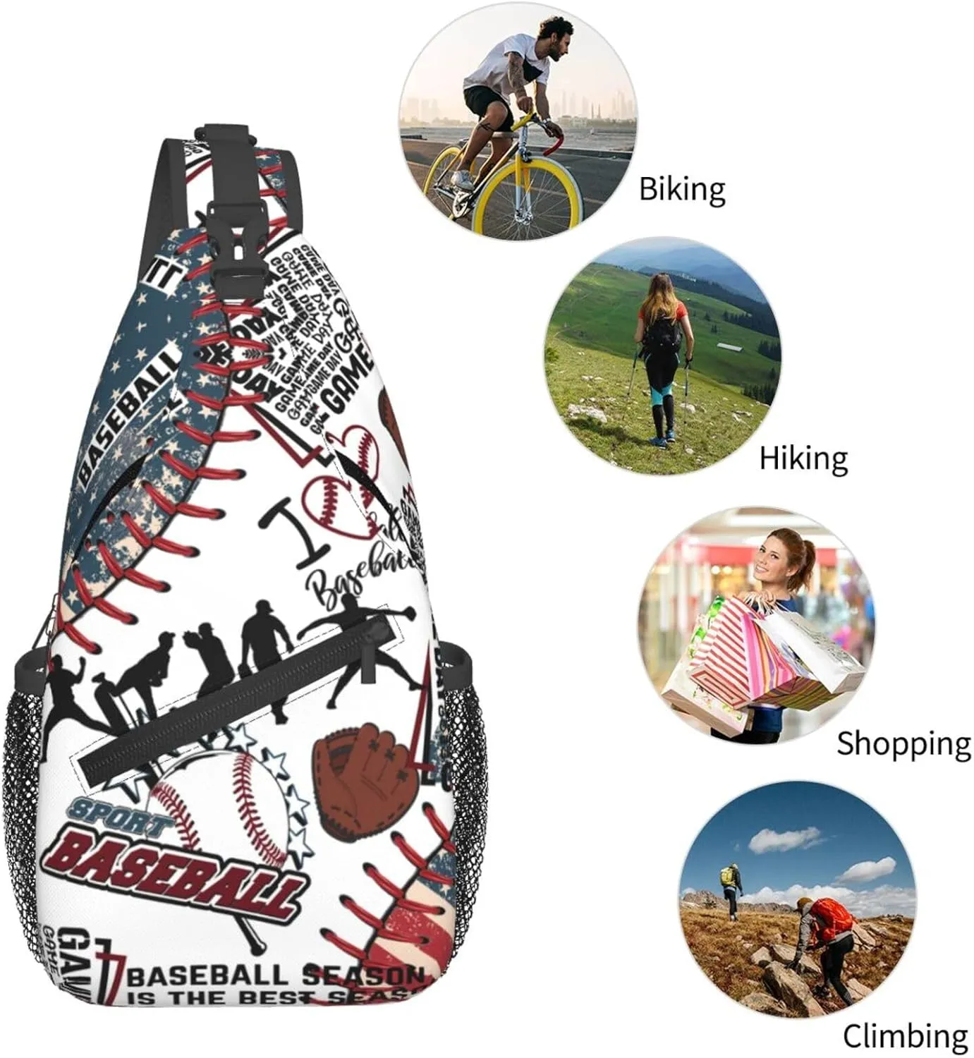 Baseball Print Sling Bag Crossbody Chest Backpack Sport Shoulder Bag Casual Daypacks