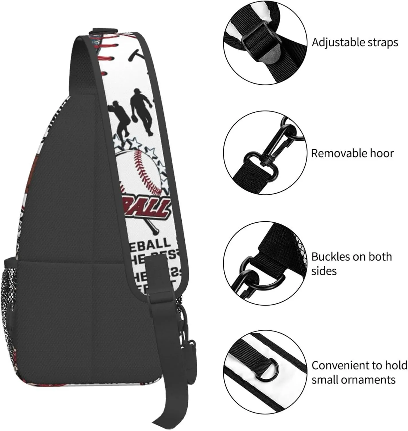 Baseball Print Sling Bag Crossbody Chest Backpack Sport Shoulder Bag Casual Daypacks