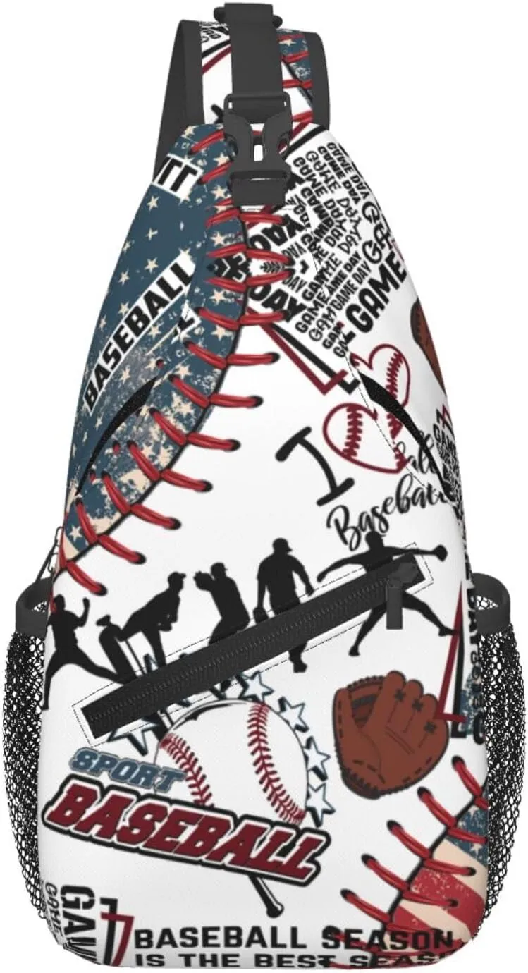 Baseball Print Sling Bag Crossbody Chest Backpack Sport Shoulder Bag Casual Daypacks