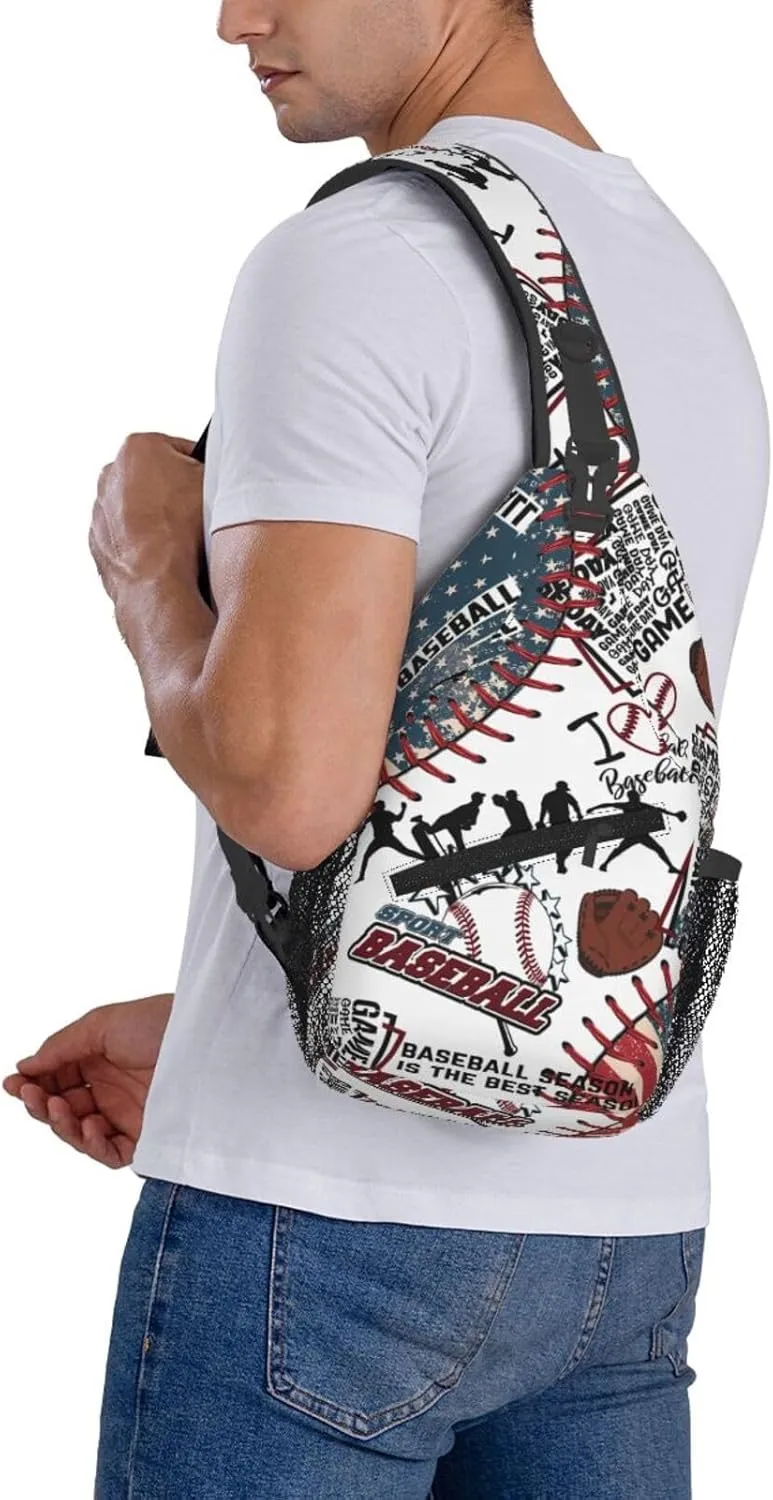 Baseball Print Sling Bag Crossbody Chest Backpack Sport Shoulder Bag Casual Daypacks