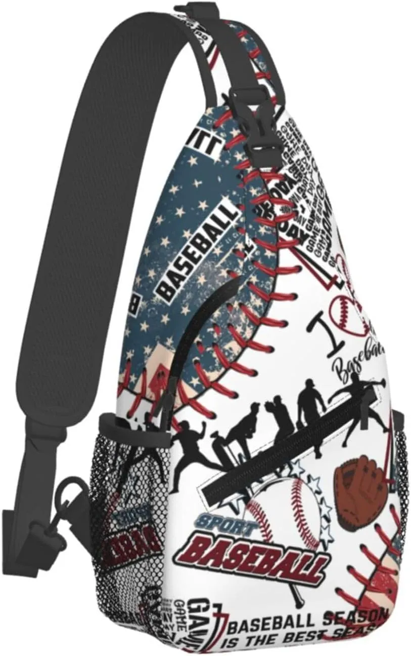 Baseball Print Sling Bag Crossbody Chest Backpack Sport Shoulder Bag Casual Daypacks