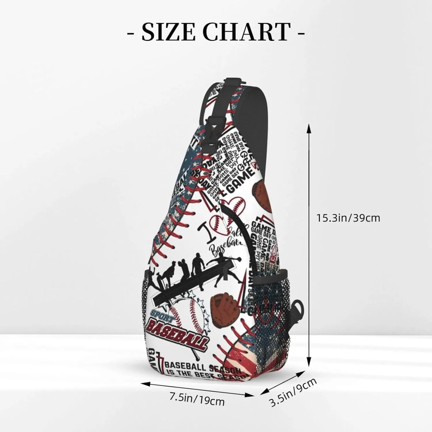 Baseball Print Sling Bag Crossbody Chest Backpack Sport Shoulder Bag Casual Daypacks