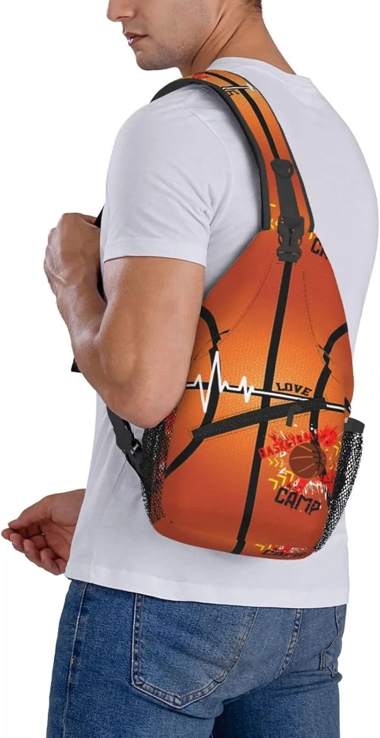 Basketball Print Sling Bag Crossbody Chest Backpack Sport Shoulder Bag Casual Daypacks