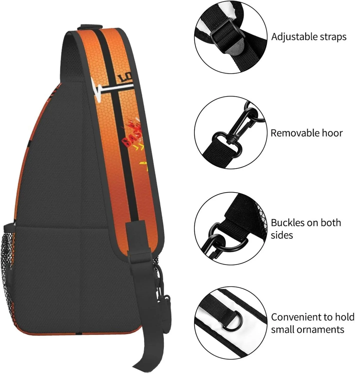 Basketball Print Sling Bag Crossbody Chest Backpack Sport Shoulder Bag Casual Daypacks