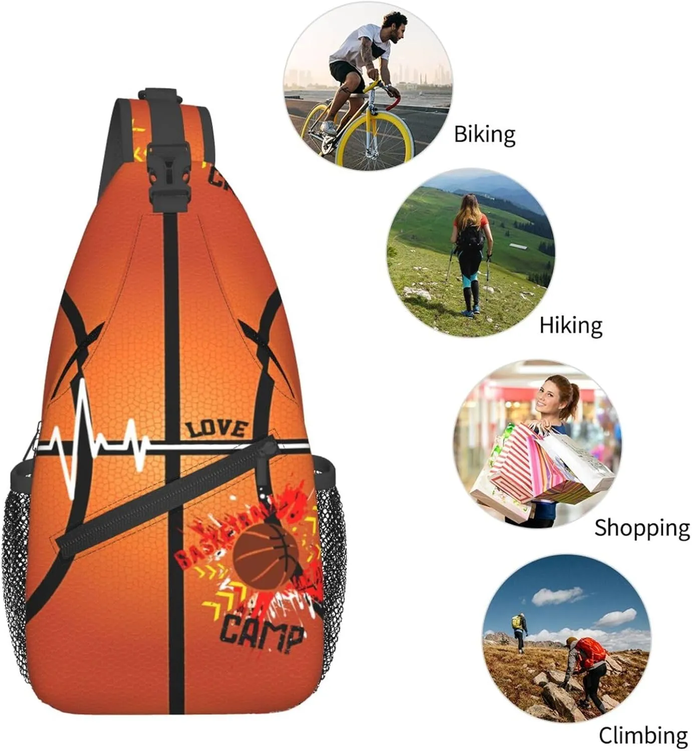Basketball Print Sling Bag Crossbody Chest Backpack Sport Shoulder Bag Casual Daypacks