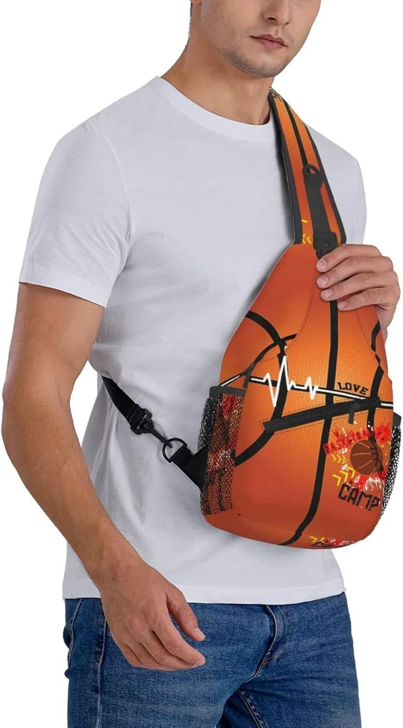 Basketball Print Sling Bag Crossbody Chest Backpack Sport Shoulder Bag Casual Daypacks