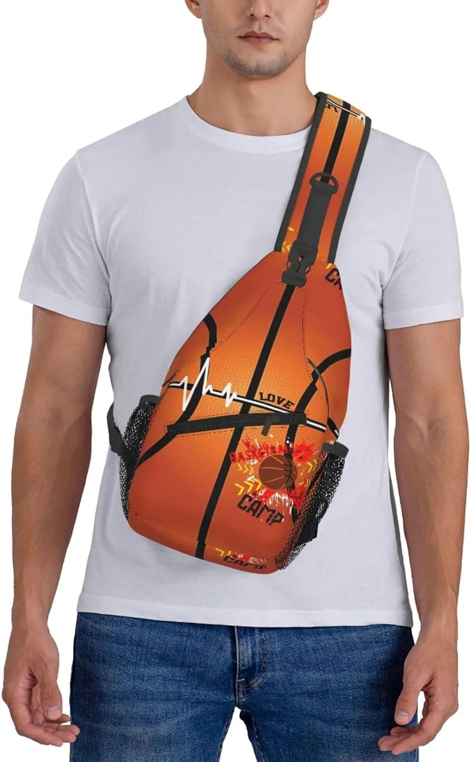 Basketball Print Sling Bag Crossbody Chest Backpack Sport Shoulder Bag Casual Daypacks
