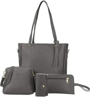 Beach Tote Bag 4 Packet Leather Solid Color Handbags Shoulder Bags Crossbody Hobo Bags Card Purse Work Travel Essential A