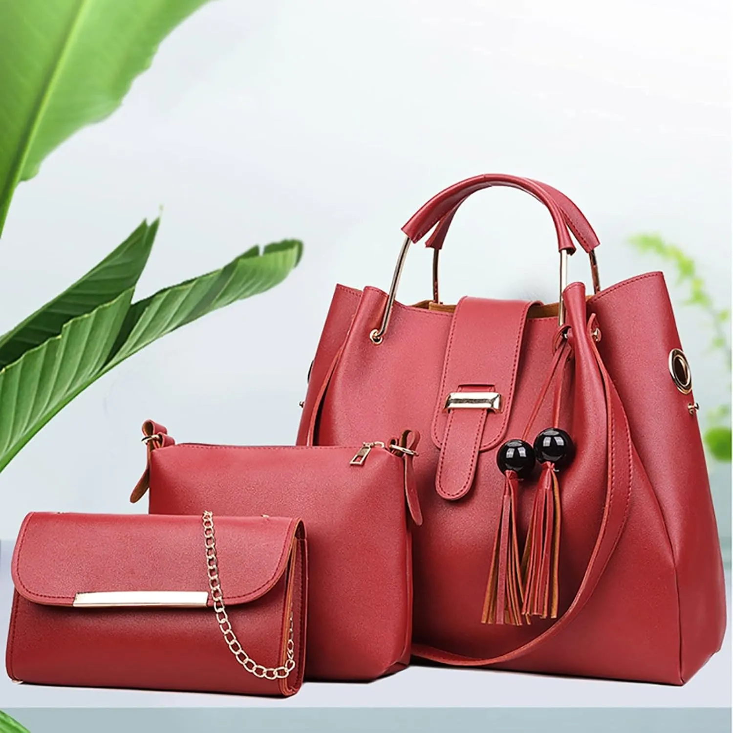 Beach Tote Bag 4 Packet Leather Solid Color Handbags Shoulder Bags Crossbody Hobo Bags Card Purse Work Travel Essential L