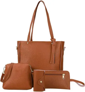 Beach Tote Bag 4 Packet Leather Solid Color Handbags Shoulder Bags Crossbody Hobo Bags Card Purse Work Travel Essential L