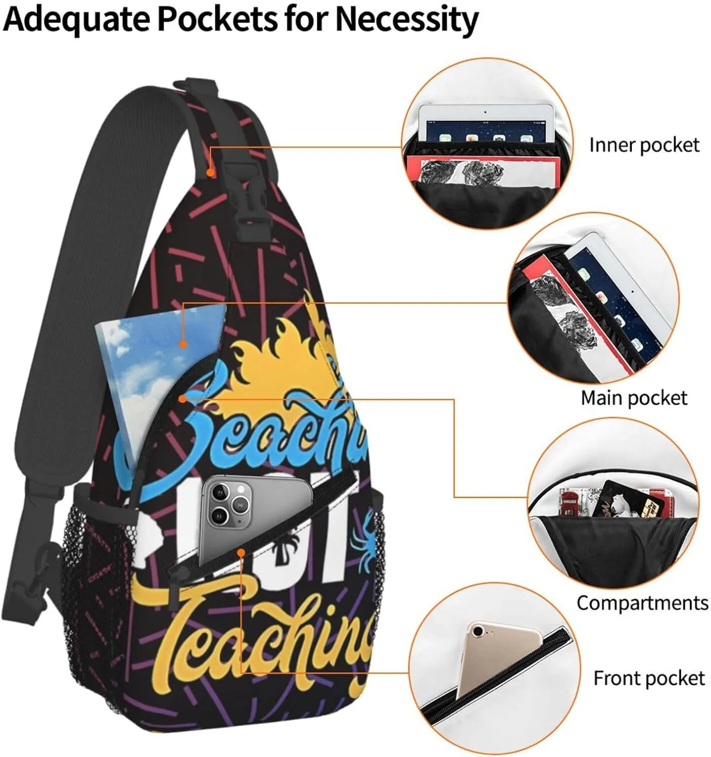 Beaching Not Teaching Small Crossbody Backpack Sling Bag For Men Women Mini One Shoulder Chest Bags Gym Sport Travel Hiking Daypack